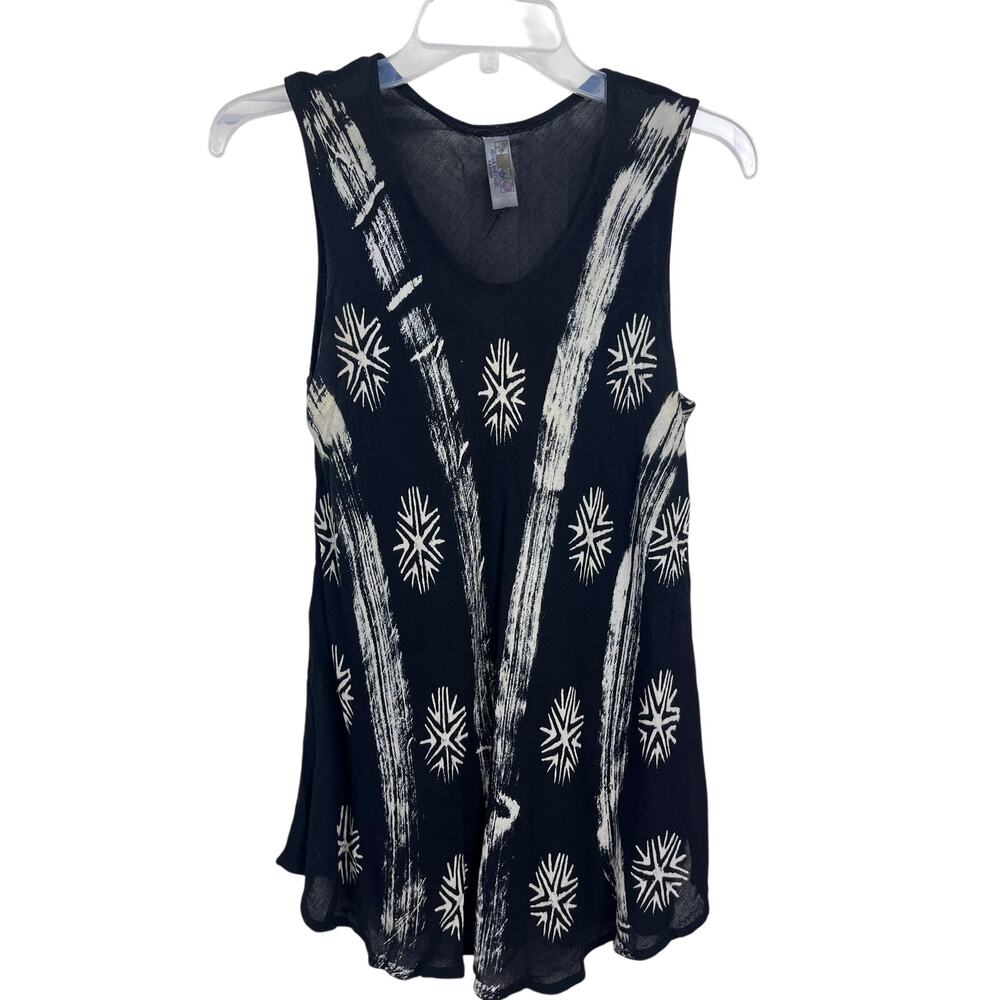 India Boutique Black White Boho Flowy Rayon Tank Top One Size